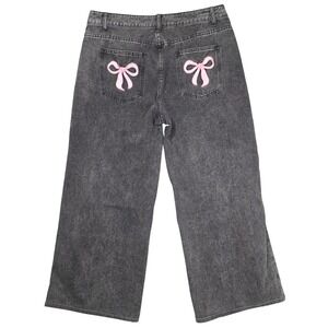 Charlotte Russe Wide Leg Baggy Jeans Y2K Style Bow Back Pockets Women's L